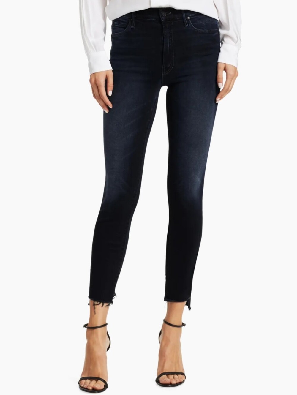 Mother The Stunner Zip Two Step Fray Skinny Jeans in Holding Hands Dark Wash 25